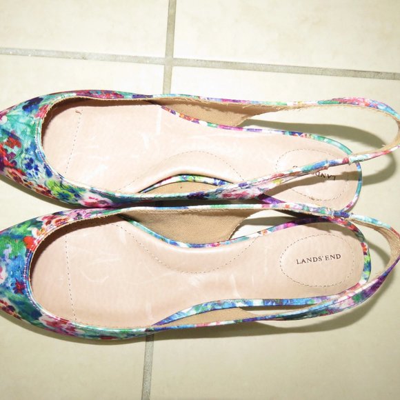 LANDS' END Lucy Shoes Slingback Leather Flats Multicolor Floral Pattern Size 8.5 - Picture 3 of 7